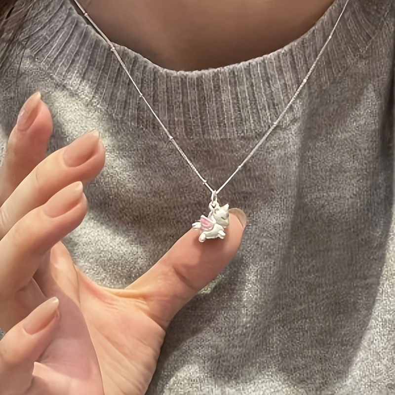 Women's K Plated Unicorn Pendant Necklace with Collarbone Chain